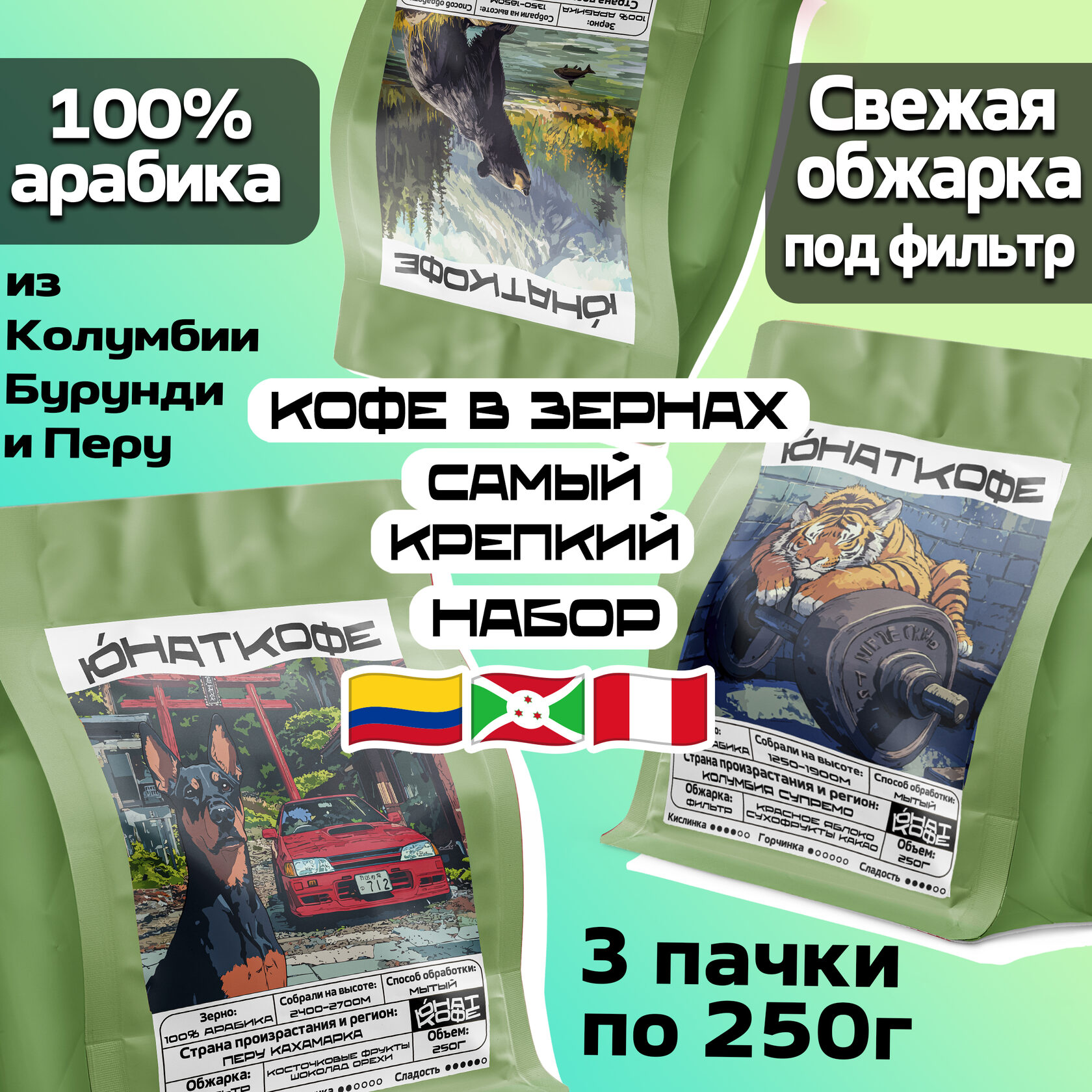 Кофе «Самый Крепкий - Мексика, Колумбия, Перу»