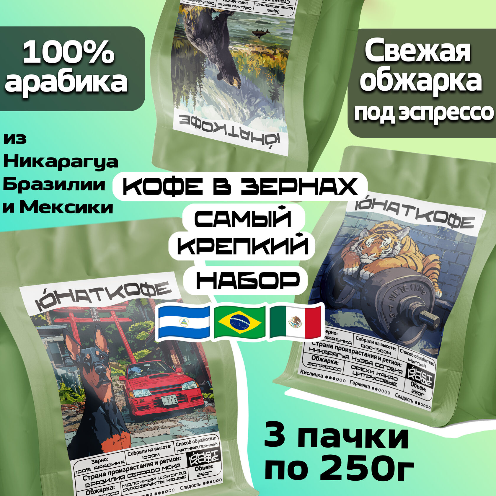 Кофе «Самый Крепкий - Мексика, Никарагуа, Бразилия»